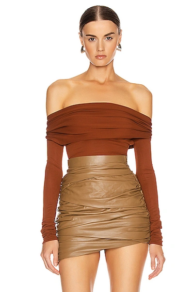 Shop Alexandre Vauthier Off The Shoulder Bodysuit In Brown In Cinnamon