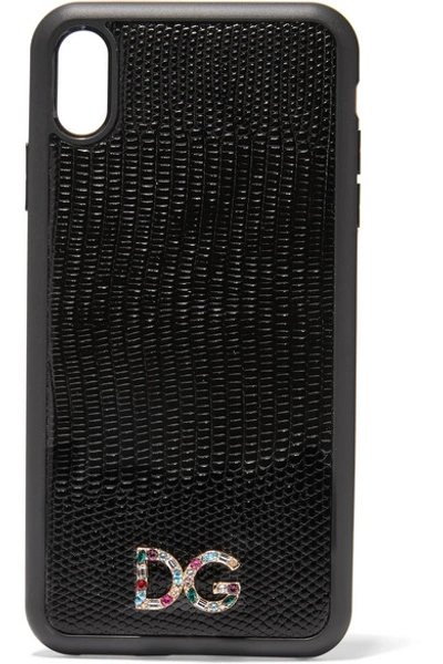 Shop Dolce & Gabbana Crystal-embellished Lizard-effect Leather Iphone Xs Max Case In Black