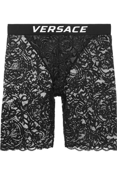 Shop Versace Stretch-lace Shorts In Black