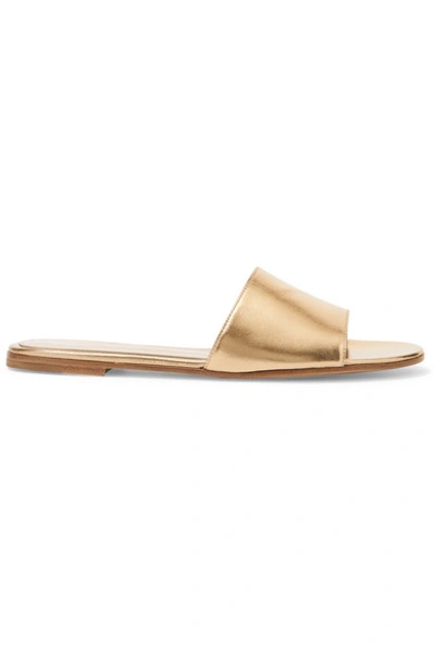 Shop Gianvito Rossi Metallic Leather Slides In Gold