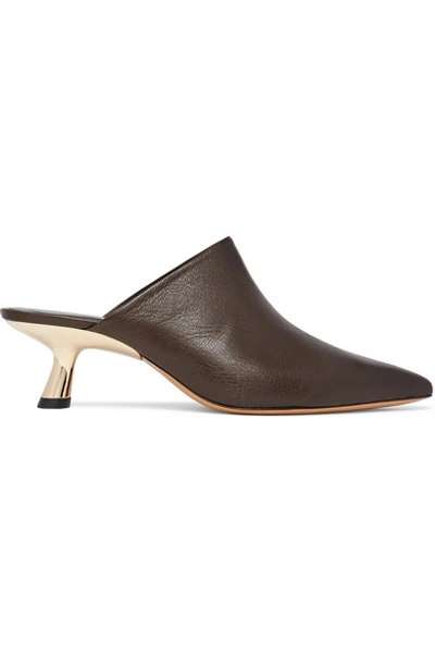 Shop Simon Miller Kicker Textured-leather Mules In Brown