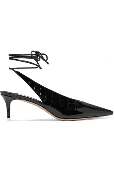 Shop Attico Caterina Croc-effect Patent-leather Pumps In Black