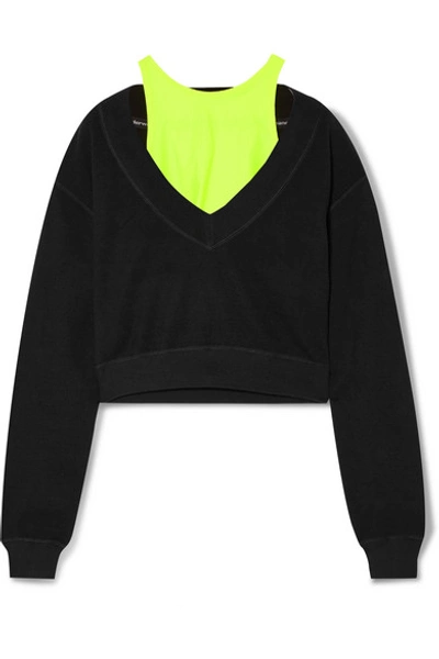 Shop Alexander Wang T Cropped Layered Stretch-jersey Sweatshirt In Black