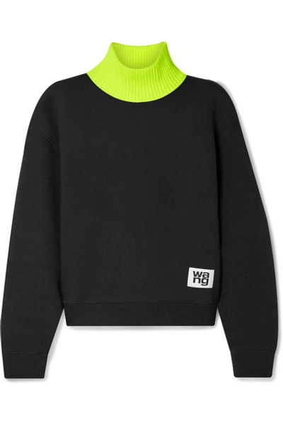 Shop Alexander Wang T Cotton-blend Fleece And Jersey Turtleneck Sweatshirt In Black
