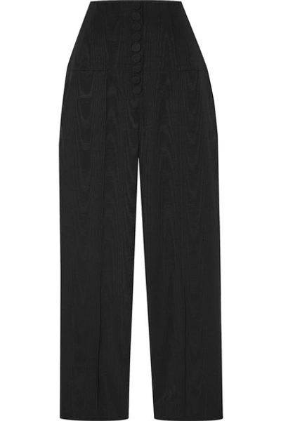 Shop Racil Stevie Cotton And Silk-blend Moire Straight-leg Pants In Black