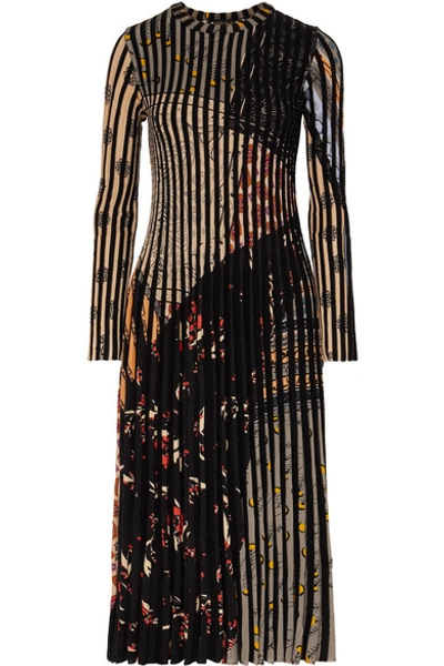Shop Etro Pleated Jacquard-knit Midi Dress In Black