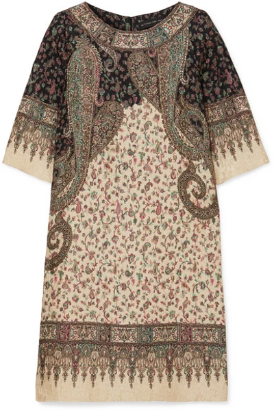 Shop Etro Printed Silk-blend Cloqué Midi Dress In Beige