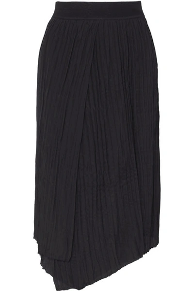 Shop Vince Asymmetric Pleated Crepe Midi Skirt In Black