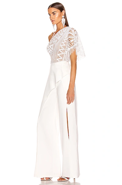 Shop Zuhair Murad Tiki Tattoo Embroidered Cady Jumpsuit In Bright White