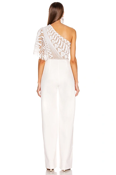Shop Zuhair Murad Tiki Tattoo Embroidered Cady Jumpsuit In Bright White