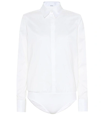 Shop Wolford London Effect Cotton-blend Bodysuit In White