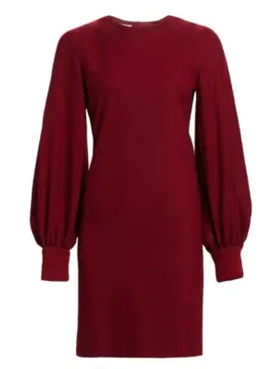 Shop Akris Punto Women's Puff-sleeve Wool Flannel Shift Dress In Ruby