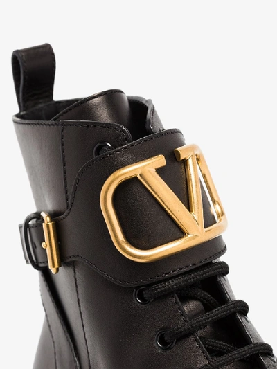 Shop Valentino Black Vlogo Signature Leather Ankle Boots