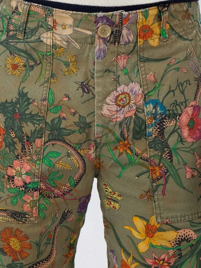 Shop Gucci Flora Snake Print Cotton Shorts In Multicolor