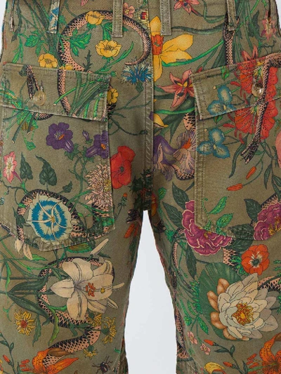 Shop Gucci Flora Snake Print Cotton Shorts In Multicolor