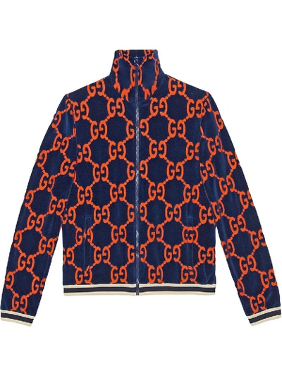 Shop Gucci Gg Chenille Jacket In Blue