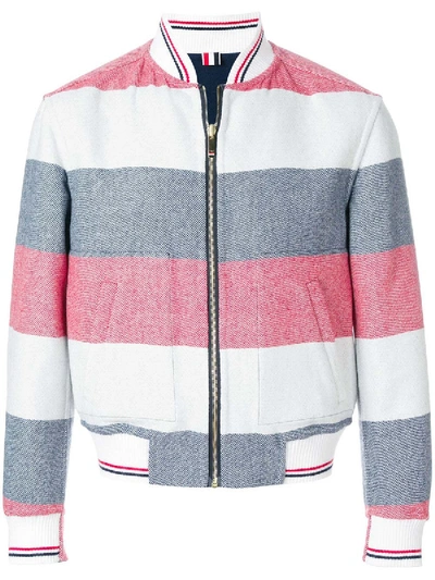 Shop Thom Browne Reversible Rugby Stripe Melton Wool Bomber