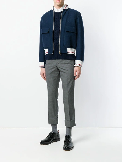 Shop Thom Browne Reversible Rugby Stripe Melton Wool Bomber