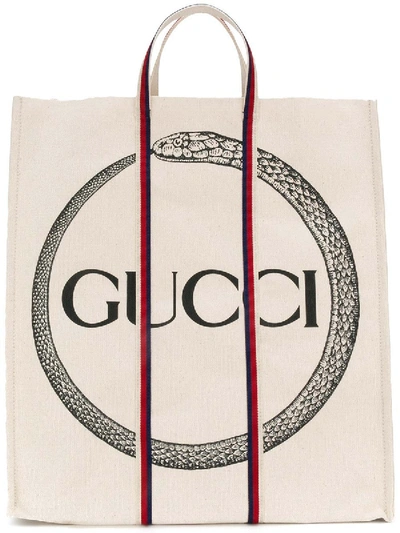 Shop Gucci White  Ouroboros Print Tote
