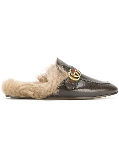 Shop Gucci Princetown Leather Slipper With Double G In Brown