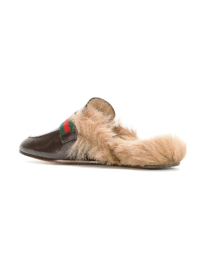 Shop Gucci Princetown Leather Slipper With Double G In Brown
