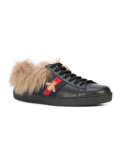 Shop Gucci Ace Sneaker With Fur In Black