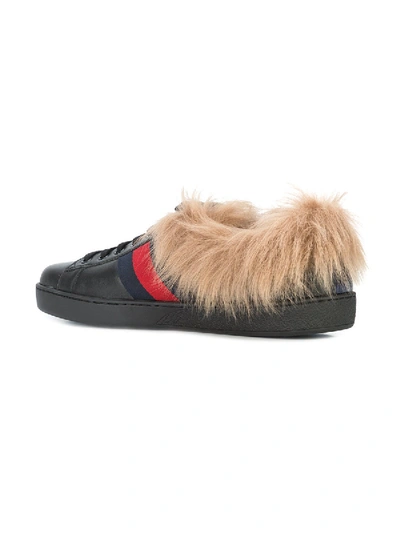 Shop Gucci Ace Sneaker With Fur In Black