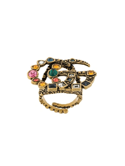 Shop Gucci Anello Crystal Double G Ring In Gold