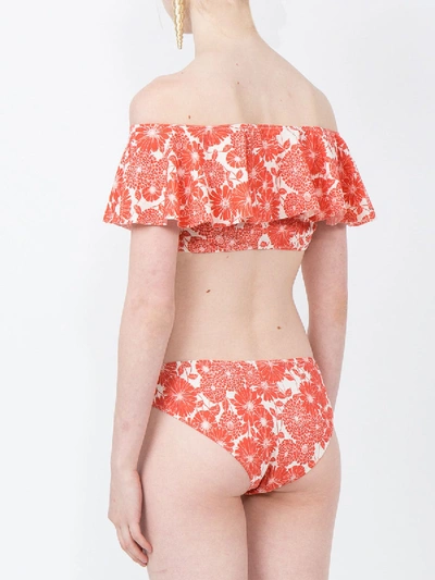 Shop Lisa Marie Fernandez Mira Flounce Off-the-shoulder Printed Bikini To In Red