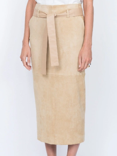 Shop The Row Belted Suede Midi Skirt In Neutral