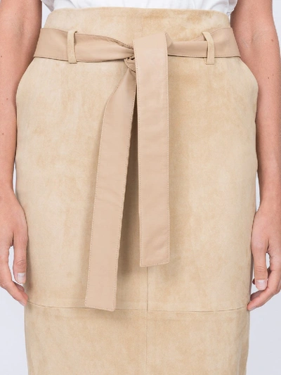 Shop The Row Belted Suede Midi Skirt In Neutral