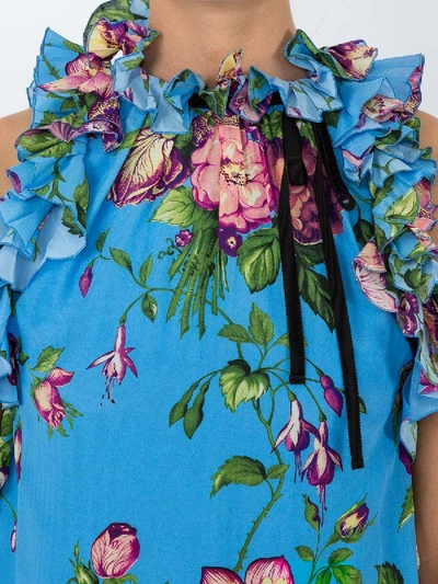 Shop Gucci Floral Print Tunic Top In Blue