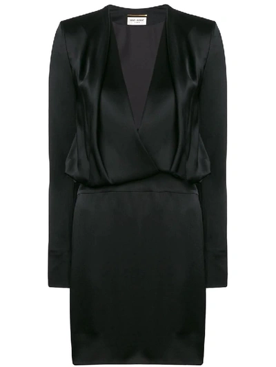 Shop Saint Laurent Satin Fitted Dress In Black