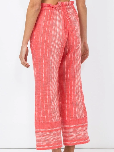 Shop Lemlem Saba Cropped Embroidered Cotton-gauze Wide-leg Pants In Red