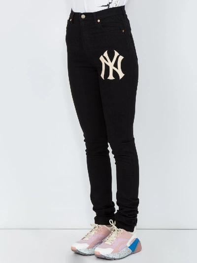 Shop Gucci Denim Skinny Jeans With Ny Yankees' Patch In Black