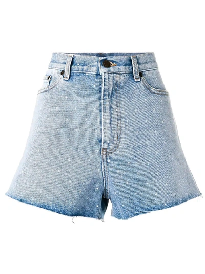 Shop Saint Laurent Spotted Back Denim Shorts In Blue