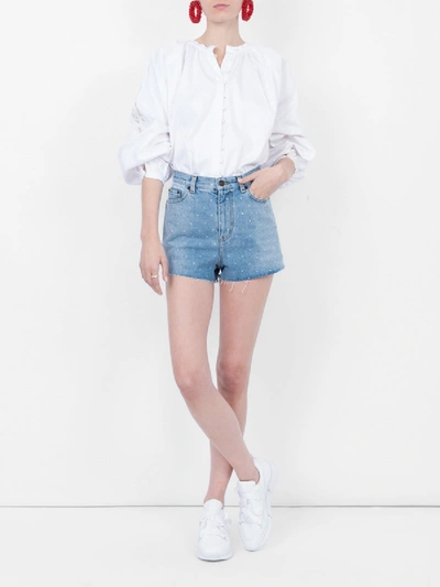 Shop Saint Laurent Spotted Back Denim Shorts In Blue