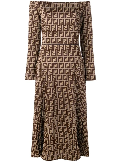 Shop Fendi Off-shoulder Monogram Dress