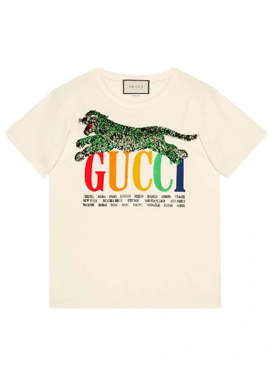 Shop Gucci Oversize T-shirt With  Cities And Tiger In Yellow