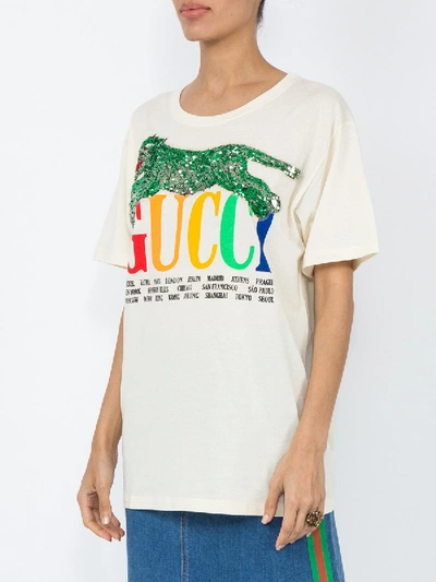 Shop Gucci Oversize T-shirt With  Cities And Tiger In Yellow