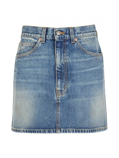 Shop Gucci Blue Denim Embroidered Cat Miniskirt