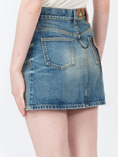 Shop Gucci Blue Denim Embroidered Cat Miniskirt