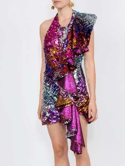 Shop Halpern Front Ruffled Party Dress In Multicolor