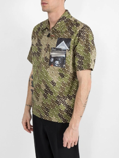 Shop Burberry Short-sleeve Monogram Print Cotton Shirt Green