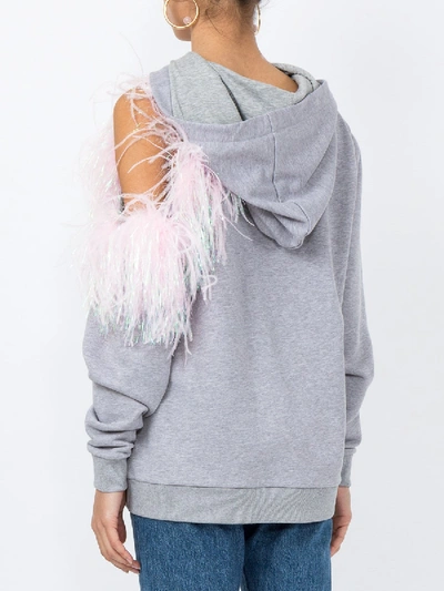 Shop Christopher Kane Grey Pom Pom Cut-out Hoodie