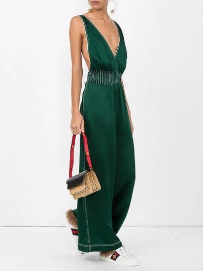 Shop Valentino Contrast Stitched Jumpsuit Dark Green