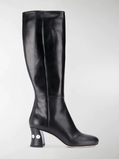 Shop Miu Miu Crystal Embellished Heel Boots In Black