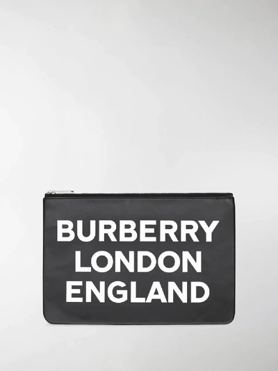 Shop Burberry Logo Print Leather Zip Pouch In Black