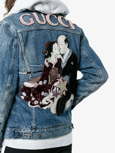 Shop Gucci Oversized Embroidered Denim Jacket
