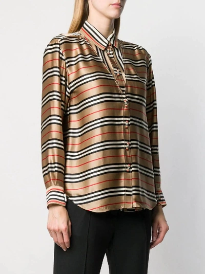 Shop Burberry Striped Cardi-shirt Neutral